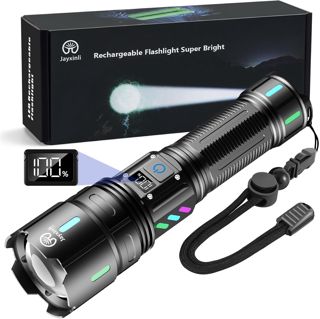 Jayxinli Lampe Torche LED Ultra Puissante 1000000 Lumens – Rechargeable 5000mAh avec Affichage LCD, 5 Modes, Zoomable, IP67 Étanche – Lampe Torche Puissante pour le Camping, les Randonnées