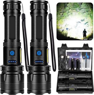 ZEUSFIRE Lampe Torche LED Ultra Puissante, 2 Pièces 100000 Lumens Lampe de Poche LED Rechargeable, 5 Modes D'éclairage & IPX7 étanche Lampe Torche Longue Portée Pour Camping, Randonnée