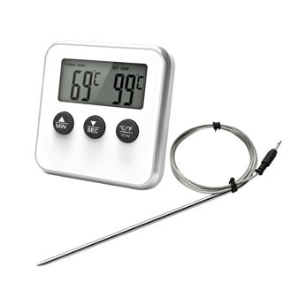 Thermomètre cuisine Numérique Plage de Température 0°C à +250°C, avec Sonde et Minuteur, thermomètre cuisson pour Barbecue, Four, Grill et Cuisson Précise(Blanc)