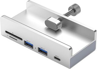Hub USB 3.0 à 4 ports avec Lecteur de Carte SD TF, Pince Réglable, Port d'Alimentation Supplémentaire, Compatible avec Windows, Mac, Linux et Chrome OS