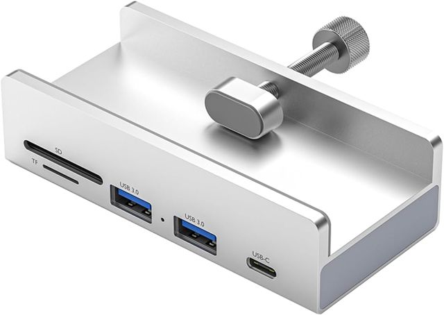 Hub USB 3.0 à 4 ports avec Lecteur de Carte SD TF, Pince Réglable, Port d'Alimentation Supplémentaire, Compatible avec Windows, Mac, Linux et Chrome OS