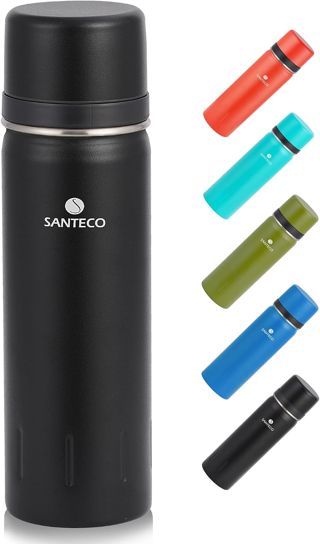 SANTECO Bouteille Isotherme en Acier Inoxydable 500ml & 1L - Gourde Thermos avec Tasse, Double Paroi, Sans BPA - Idéale pour Café, Thé, Eau - Parfaite pour Travail, Voyage, Bureau