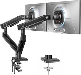 HUANUO Support Double écran PC, pour 2 écrans 13–32" (Max. 9 kg), FlowLift Pro Bras écran, MechaSpring(Inclinaison/Pivotement/Rotation), Montage VESA sans Outil, Montage par Pince en C ou par œillet