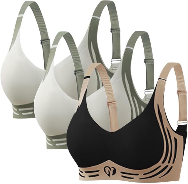Lot De 3 Soutien Gorge Sans Armature,2025 Push Up Anti-Affaissement Soutiens Gorges Bretelles Réglables Grande Taille Soft Stretch Shock Brassière Mode Classique Casual Bra Soutien Gorge Avec Armature