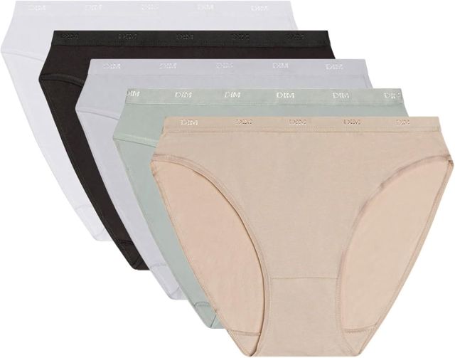DIM Culottes Femme Lot de 5 | Les Pockets Ecodim | Coton & Élasthanne | Ceinture Confort | Multicolores | Invisibles sous Les Vêtements