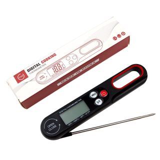 Thermomètre alimentaire Thermomètre de cuisson pour barbecue à lecture instantanée avec longue sonde pliable et écran rétroéclairé Dos magnétique pour lait de cuisine (noir)