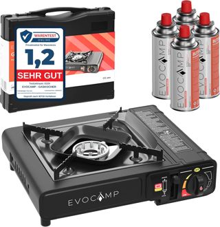 EVOCAMP MSF-1a Réchaud à gaz 1 feu avec cartouches de gaz 227 g 4 pièces MSF-1a avec mallette de transport – Idéal pour les activités de plein air comme le camping ou la randonnée