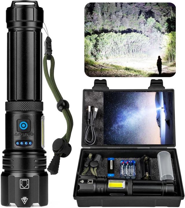 Lampe Torche LED Ultra Puissante, 1000000 Lumens Lampe Torche LED Rechargeable, 7 Modes Super Lumineuse, Longue Durée, IPX7 Étanche Idéal Pour Camping, Randonnée Et Urgences