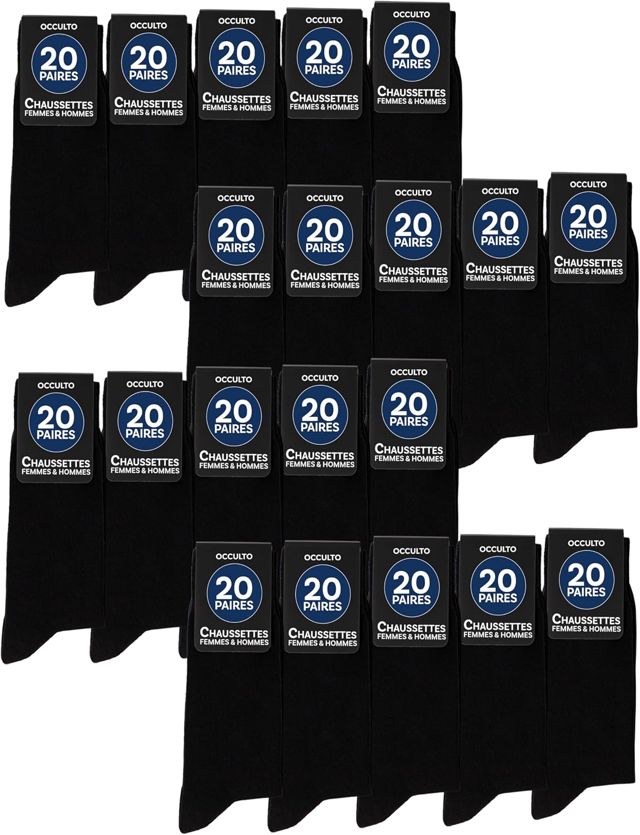 Occulto chaussettes noire homme & femme lot de 10-30 (modèle: Hermann)
