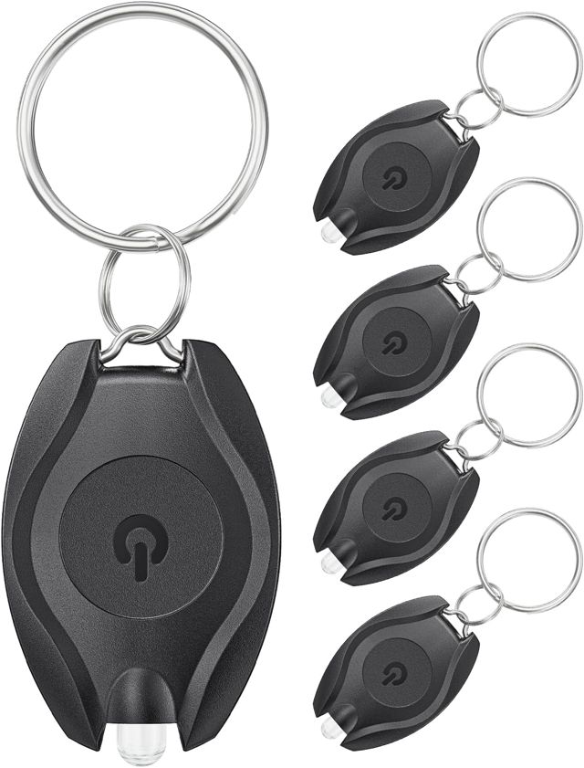 Pawfly Lot de 5 Mini Lampe Porte Clés LED 14 Lumen Portable Ultra Lumineux Batterie Alimentée Torche Porte Clé pour l'Extérieur Camping Fête Randonnée et Eclairage d'Urgence