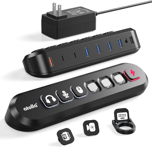 atolla Hub USB alimenté par 7 ports, 4 ports USB-A 3.0 + 2 USB-C 3.0 + 1