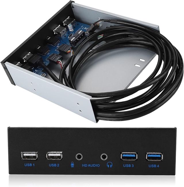 Yunseity Hub USB en Façade, 2 Ports USB3.0 + USB2.0 Carte D'extension Audio HD 19 Broches, 6 Ports Compatibles USB3.0, USB 2.0, Microphone, Casque, pour Ordinateur PC