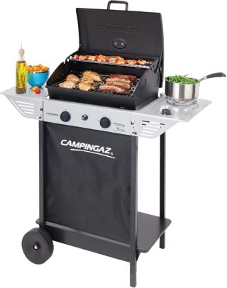 Campingaz Barbecue à Gaz Xpert 100 L Plus Rocky, Barbecue Compact 2 Brûleurs, Puissance 7.1kW, Grille en Acier, 2 Tablettes Latérales et Chariot en Acier