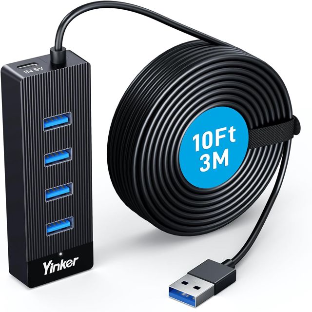 Câble d'extension USB, 3 m, répartiteur 4 ports USB 3.0 pour