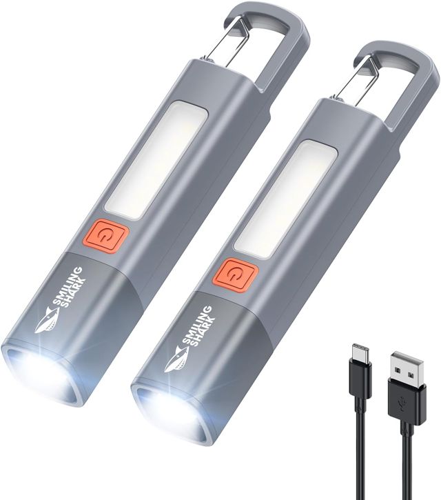 Smiling Shark Lampe Torche, G1 Lampe de Poche LED Ultra Puissante Rechargeable avec Feux Latérale COB & 3 Modes Zoomable Étanche Petite Lampe Poche pour Camping/Randonnée/Urgences, Noir