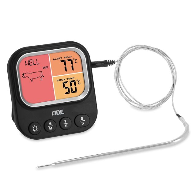ADE Thermomètre de cuisine avec 2 sondes temperature | lecture instantané | avec écran LCD | thermometre alimentaire pour patisserie, four, barbecue, viande | jusqu'à 250 °C