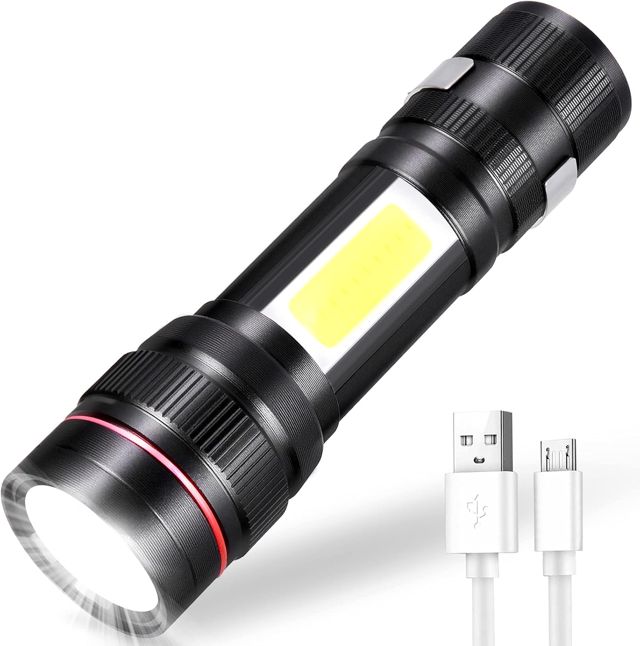 flintronic Lampe Torche LED Rechargeable, 800LM Lampe de Poche 3 Modes & Zoomable, Lampe Tactique COB Portable pour Enfant Cadeau/Camping/Randonnée/Urgence/Atelier/Coupure de Couran (1 PC)