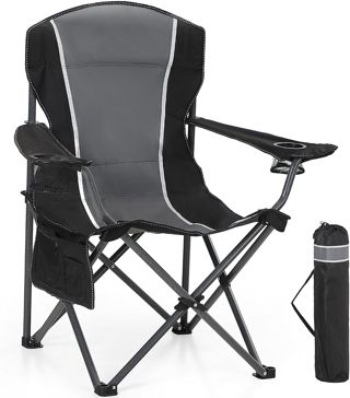 HIGH POINT SPORTS Chaise Pliante Camping 160KG, Chaise de Camping Pliable Portable Surdimensionnée Chaise Pliante Exterieur et Interieur Fauteuil Camping Chaise de Peche Noir-Gris