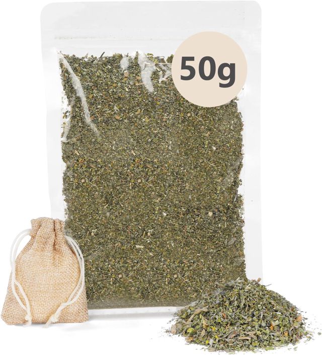 OSDUE Herbe à Chat, 100g Herbe à Chat Naturelle de Qualité Supérieure, Herbe Aux Chats Rend Votre Heureux, Stimulante et Digestive, a Utiliser Encas pour Le Chaton, Convient à Tous