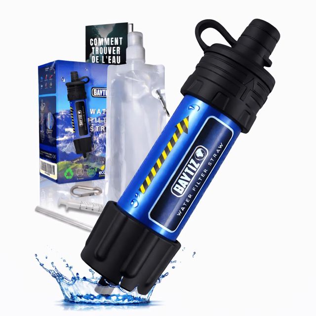 BAYTIZ® Mini Paille Filtrante Survie - Filtre Eau Randonnée purificateur