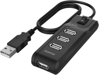 Hama Hub USB multiport Data (4 ports, USB 2.0, Vitesse de Transfert de Données 480 Mbit/s, Interrupteur Marche/Arrêt, Témoin de fonctionnement à LED,Garantie 10 ans,Plug et Play,Compact, Robuste) Noir