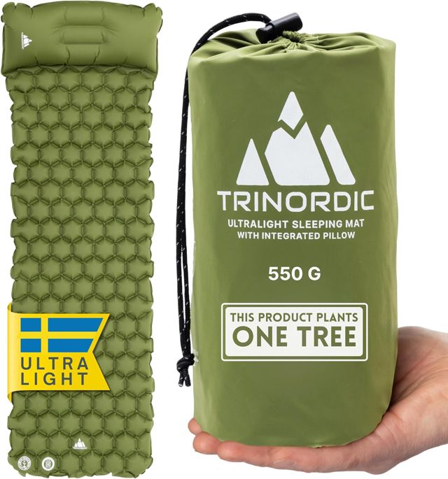TRINORDIC Tapis de Camping Gonflable Ultraléger avec Oreiller - Matelas Pneumatique Simple pour Un Confort Optimisé - Matériel de Camping Durable et Léger pour Aventures en Plein Air