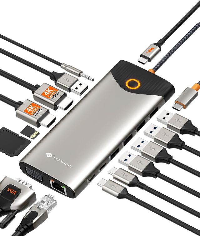 NOVOO Docking Station USB C 15-en-1 Triple Écran Double HDMI 4K@60Hz