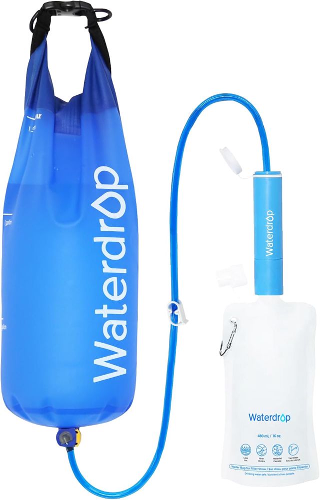 Waterdrop Paille Filtrante pour Camping avec Poche à Eau par Gravité