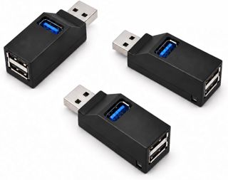 Lot de 3 Hub USB Mini, Adaptateur Répartiteur USB avec 1 Port USB 3.0 et 2 Ports USB 2.0, Extension USB Portable pour Ordinateur PC Portable Clavier Souris Clé USB et Périphériques
