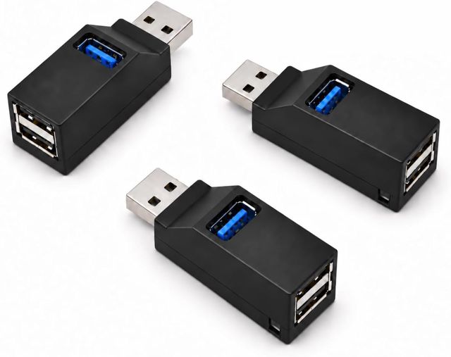 Lot de 3 Hub USB Mini, Adaptateur Répartiteur USB avec 1 Port USB 3.0 et 2 Ports USB 2.0, Extension USB Portable pour Ordinateur PC Portable Clavier Souris Clé USB et Périphériques