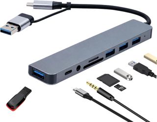 Hub USB 8 en 2, Adaptateur for Mac USB C avec USB 3.0 5Gbps, Lecteur SD TF, Audio 3,5 mm et Multi USB pour MacBook Air Pro, Ordinateur Portable, PC, Tablette et Appareils Type C