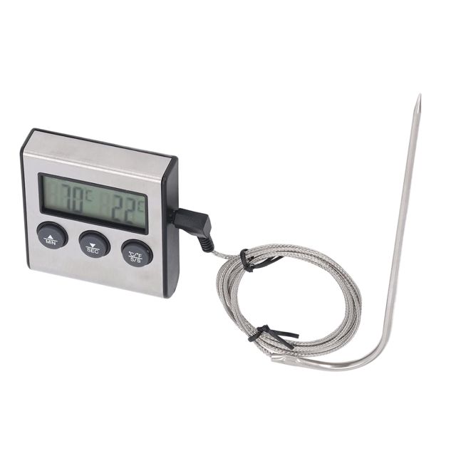 Thermomètre à Viande Numérique, électronique avec Sonde, Minuterie pour la Cuisson des Grillades de Cuisine, adapté au Four, au Gril, au Fumigateur ou à la Cuisinière, Câble de 1