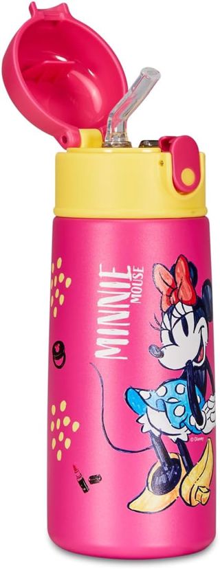 Bouteille isotherme Minnie - pour enfants avec paille 460 ml sans BPA - asile, école primaire - acier inoxydable, maintien température jusqu'à 24h