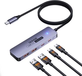 QUUGE Hub USB 3.2 Gen2 avec 4 Data Ports USB 3.2, Adaptateur Multiport USB Nylon Câble 120CM, Aluminium Hub USB pour PC, MacBook Air, Mac Pro, iMac, Surface, XPS, PS5, Disque Dur Mobile, clés USB, etc