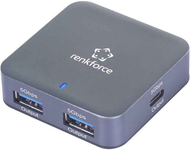 Renkforce RF-USBH-480 2 Ports Hub USB USB-A boîtier en Aluminium, avec fiche mâle USB-C Gris