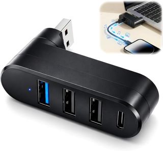 3.0 Hub USB à Multiple Ports, Rotatif 90°/180° 4 Ports USB Prise [2*Ports USB 2.0, 1*Ports USB 3.0 et 1*Port USB-C], Hub USB Multiport pour PC Ordinateur Imprimante Voiture