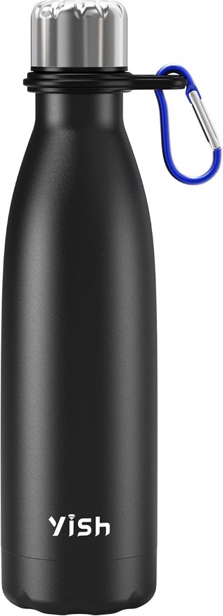 YISH Bouteille Isotherme Gourde Thermos:Gourde Isotherme,Thermos Acier Inoxydable 500ml,Sans BPA,avec Mousquetons,10h Froid/Chaud,pour Sport,Gym,Cyclisme,Randonnée,Voyage,Bureau,École,Noir