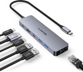 LENTION Ethernet Gigabit Hub USB C 6-en-1 Adaptateur Multiport HDMI 4K@60Hz