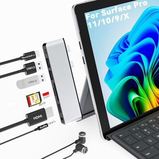 Surface Pro 11/10/9/X Docking Station, Surface Pro 11 USB Hub avec HDMI 4K, USB-C Thunerbolt 4 (vidéo 8K + données + PD 100 W), 2 * USB 3.0, Audio 3,5 mm, SD/TF, Adaptateur USB C Surface Pro 11