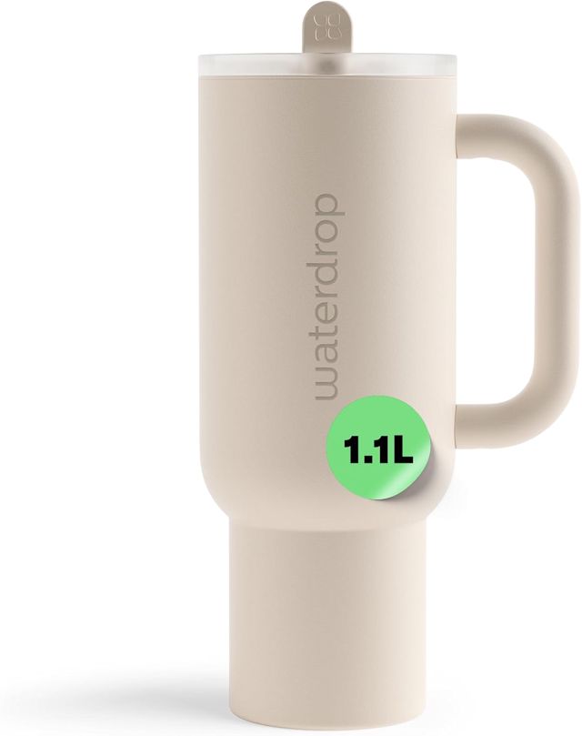 waterdrop® Gourde Isotherme avec Paille 1.1 litre - Froid Pendant 12 Heures, Mug Isotherme, Tasse Isotherme avec Poignée, Bouteille d'eau en Acier Inoxydable