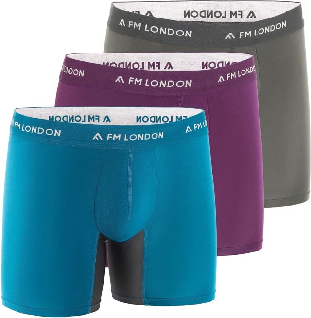 FM London Boxer en Bambou pour Homme, Boxer pour Homme Long en Bambou avec Empiècements Anti-Frottements, Poche Profilée, Évacuation de l'Humidité, sans Étiquette, Respirant (3 Pièces)