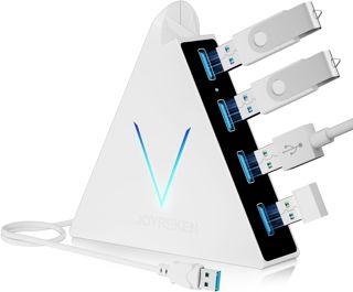 4-Port USB 3.0 Hub, FlyingVHUB Vertical Data USB Hub with 2 ft Extended Cable, for Mac, PC, Xbox One, PS4, PS5, iMac, Surface Pro, XPS, Laptop, Desktop, Flash Drive, Mobile HDD
