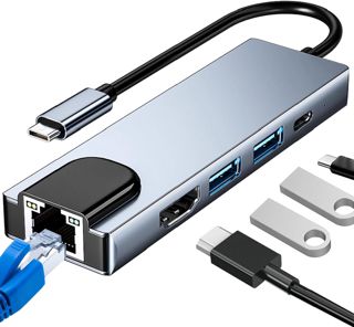Adaptateur USB C 5 en 1, Hub USB C Multiport avec Ethernet RJ45, 4K HDM1, 3 Ports USB 3.0 et PD 100W, Compatible avec Ordinateur Portable et Appareils Type C