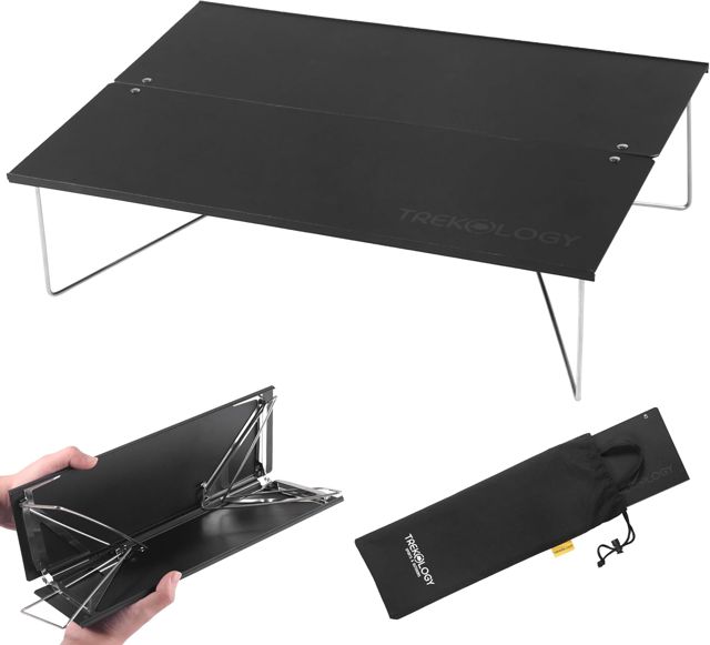TREKOLOGY TALU MINI Table pliante ultralégère en aluminium avec sac de transport Noir