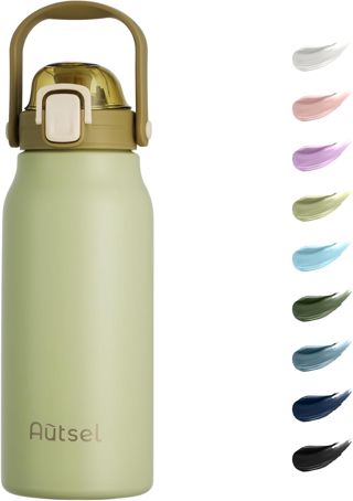 Bouteille Isotherme 1.7L Gourde Inox Isotherme avec Paille Gourde Sport Étanche Gourde Musculation avec Poignée, pour Le Sport, La Randonnée, La Maison, en Plein Air
