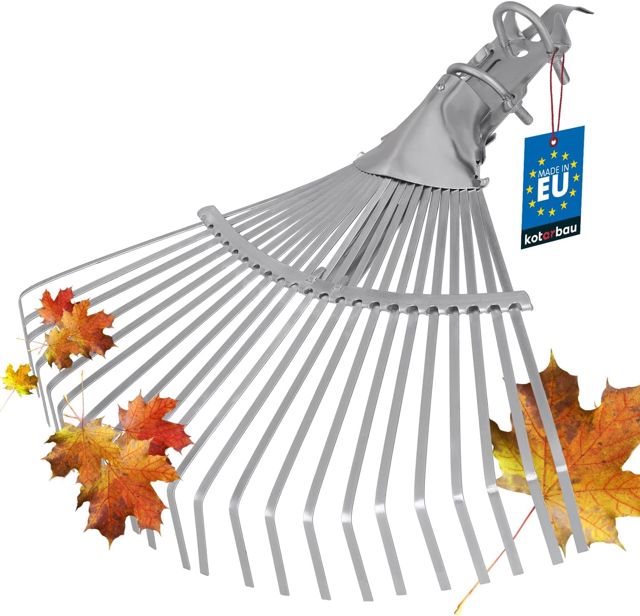 KOTARBAU® Râteau à Feuilles - Réglable - Acier - 28-40,5 cm - Argent - Râteau Jardin - Balai a Gazon - sans Manche - Outil Robuste pour Feuilles et Gazon - Largeur Réglable