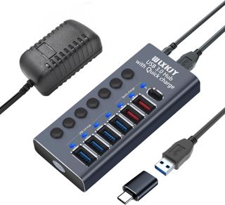 Hub USB Active 3.0, Alimentation 72 W (24 V3 A), Hub USB 10 en 1 (7 Ports de Transfert de données USB 3.0 et Chargeur Rapide 3 Ports)