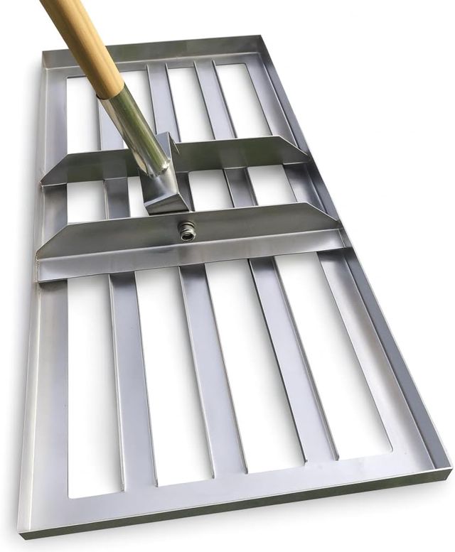 Raclette à gazon professionnelle en acier inoxydable découpée au laser - Pour le sable - Dimensions : 75 x 35 cm - Argenté (sans manche)