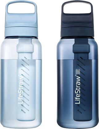 LifeStraw Go Series - Bouteille d'eau sans BPA pour les voyages et l'utilisation quotidienne élimine les bactéries, les parasites et les microplastiques, améliore le goût - Lot de 2 1 L - Bleu