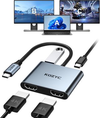 KOZYC USB C to Dual HDMI Adapter, USB C Hub Multiport Adapter avec 2 HDMI 4k, USB 3.0, 100W PD